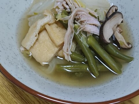 楽しておいしい「野菜とサラダチキンの和風スープ」